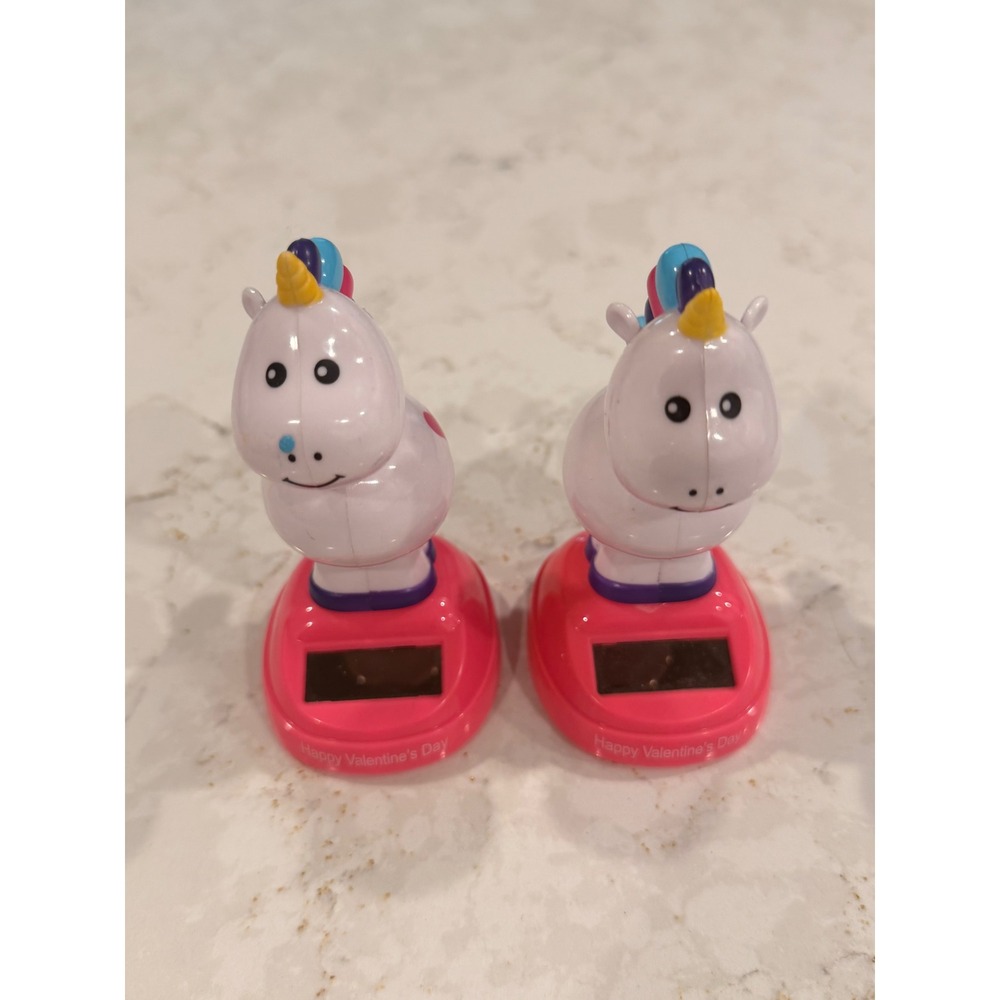 Set of 2 Solar Powered Dancing Unicorn Bobblehead Happy Valentine's Day Pink